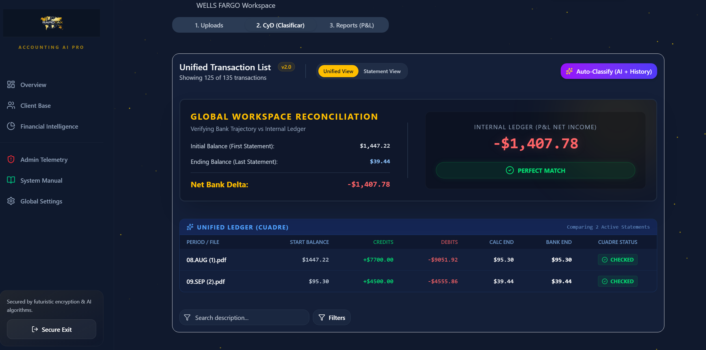 Pantalla de software RAPIDTAX ACCOUNTING